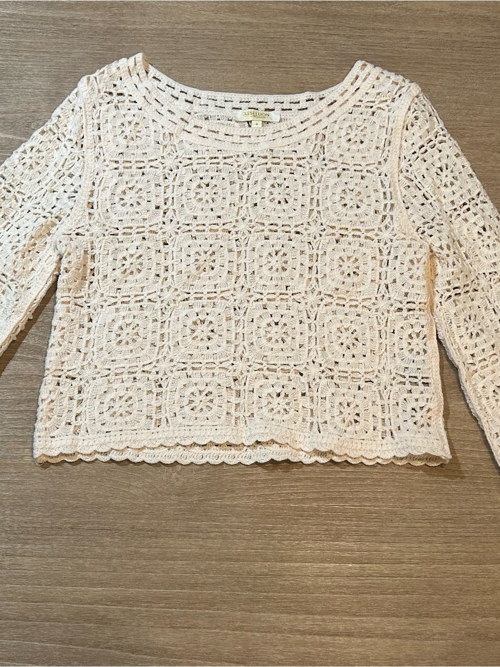 Rebellion Again Cream Crochet Granny Square Crop Top Small